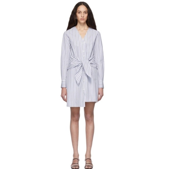 TIBI Liam Stripe V-Neck Shirt with Tie Sz 8 $395 - Picture 12 of 14